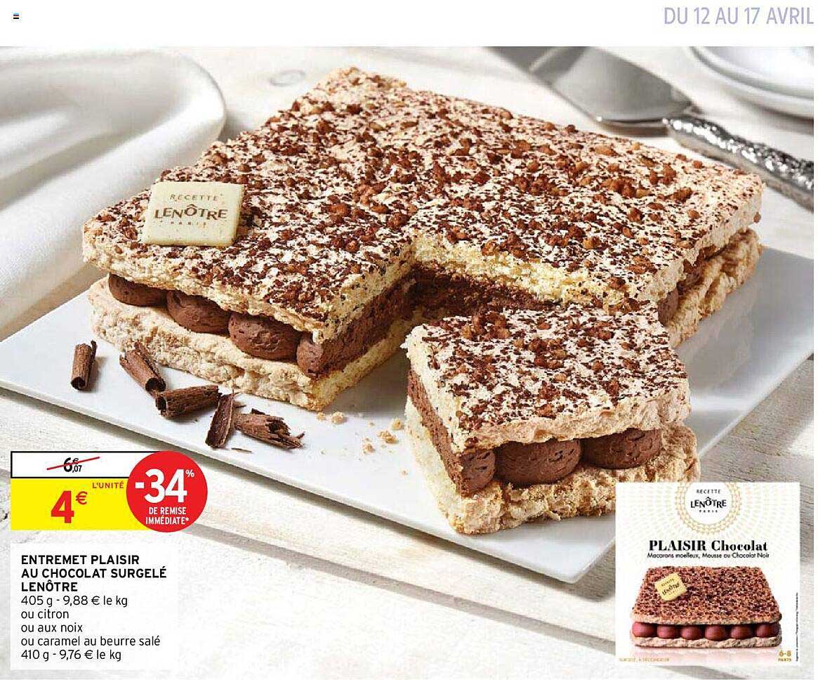 entremet plaisir au chocolat surgelé lenôtre