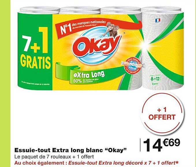 essuie-tout extra long blanc "okay"