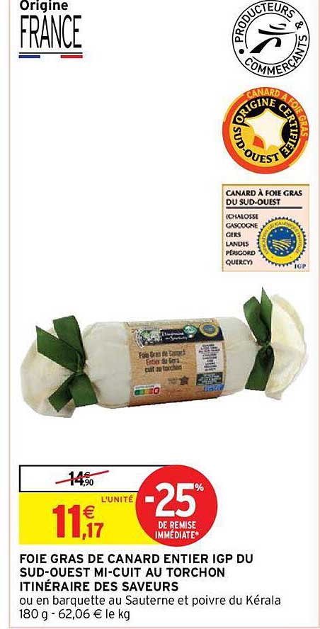 foie gras de canard entier igp du sud-ouest mi-cuit au torchon itinéraire des saveurs