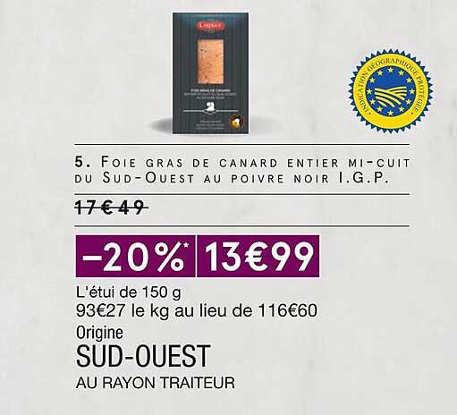 foie gras de canard entier mi-cuit du sud-ouest au poivre noir i.g.p.