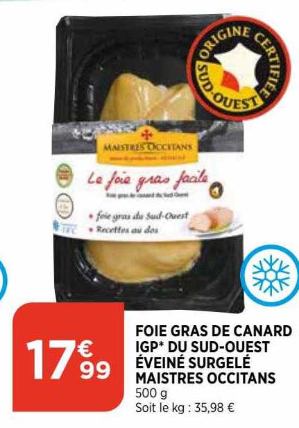 foie gras de canard igp du sud-ouest éveiné surgelé maistres occitans
