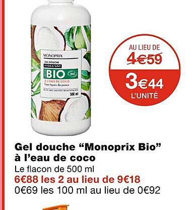 gel douche "monoprix bio" à l'eau de coco