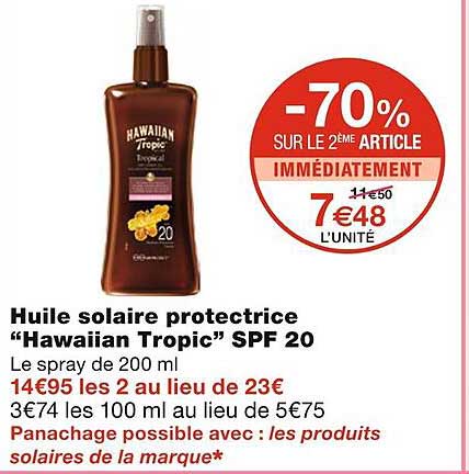 huile solaire protectrique "hawaiian tropic" spf 20