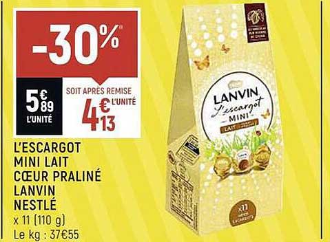 l'escargot mini lait cœur praliné lanvin nestlé
