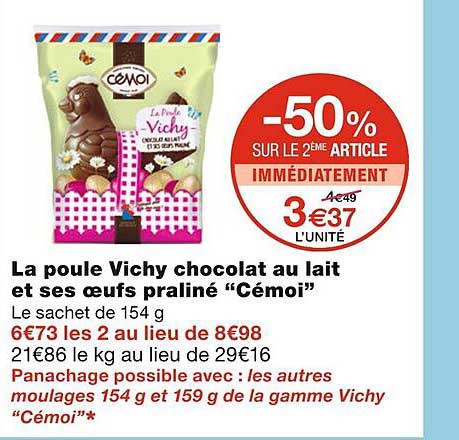 La Poule Vichy Chocolat Au Lait Et Ses Oeufs Praliné "cémoi"
