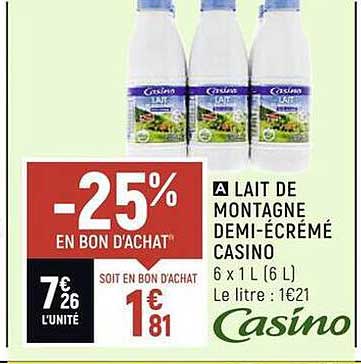 lait de montagne demi-écrémé casino