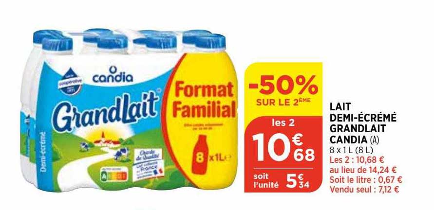 lait demi-écrémé grandlait candia