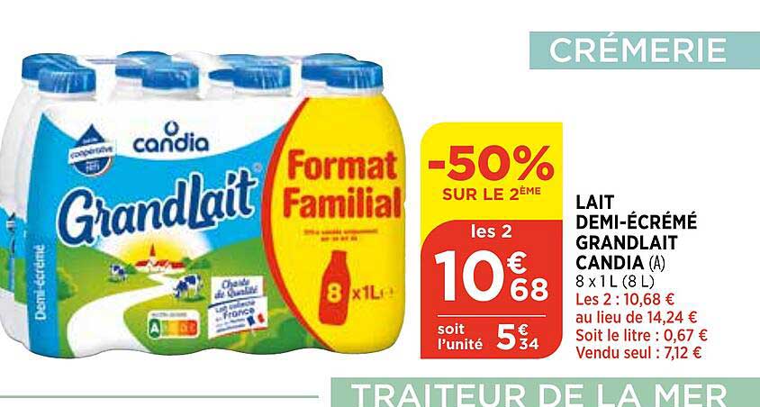 lait demi-écrémé grandlait candia