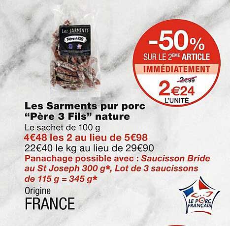 les sarments pur porc "père 3 fils" nature