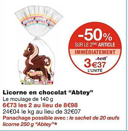 licorne en chocolat "abtey"