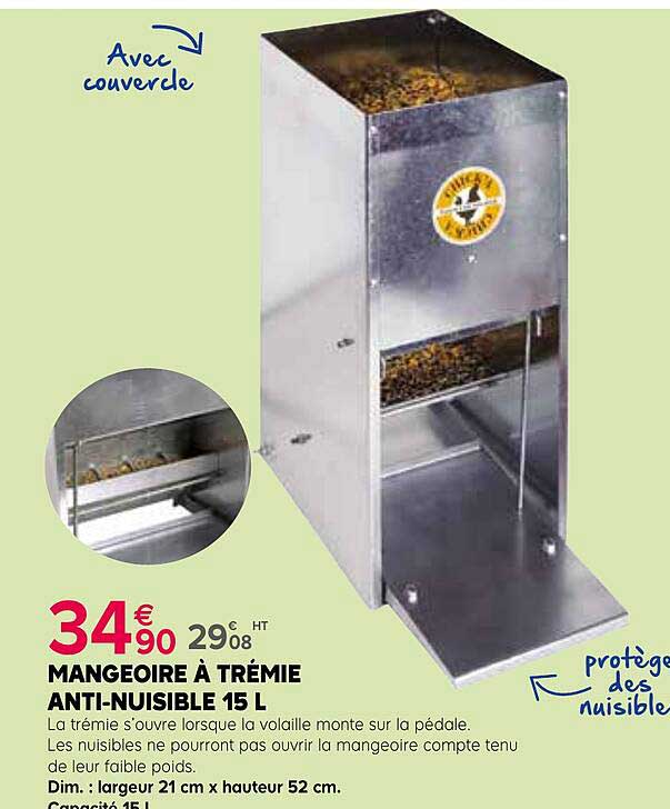 mangeoire à trémie anti-nuisible 15 l