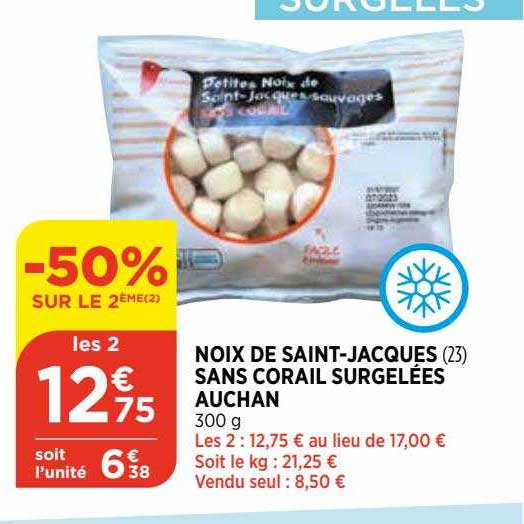 noix de saint-jacques sans corail surgelées auchan