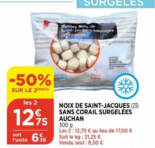noix de saint-jacques sans corail surgelées auchan
