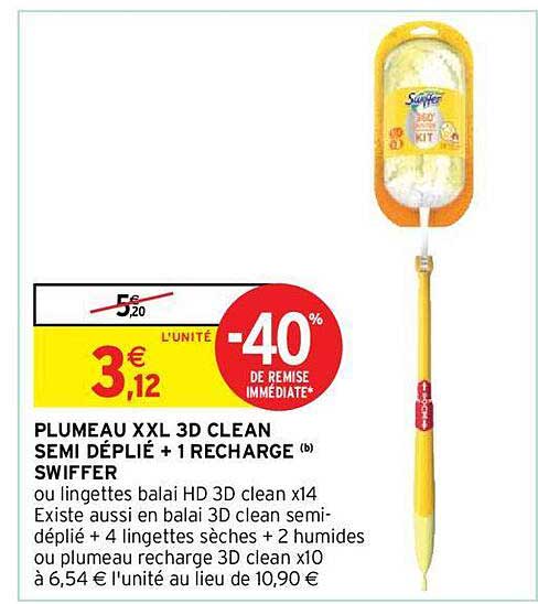 Plumeau Xxl 3d Clean Semi Déplié + 1 Recharge Swiffer