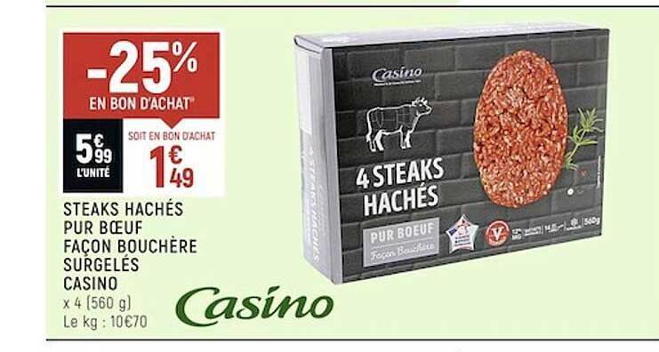 steaks hachés pur bœuf façon bouchère surgelés casino