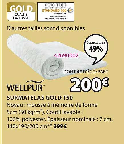 Surmatelas Gold T50 Wellpur