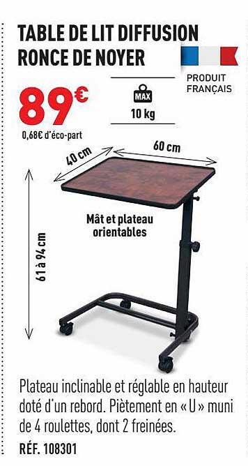 table de lit diffusion ronce de noyer