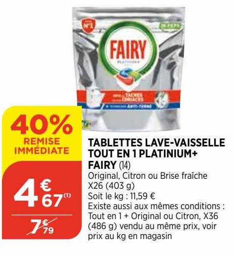 tablettes lave-vaisselle tout en 1 platinium+ fairy