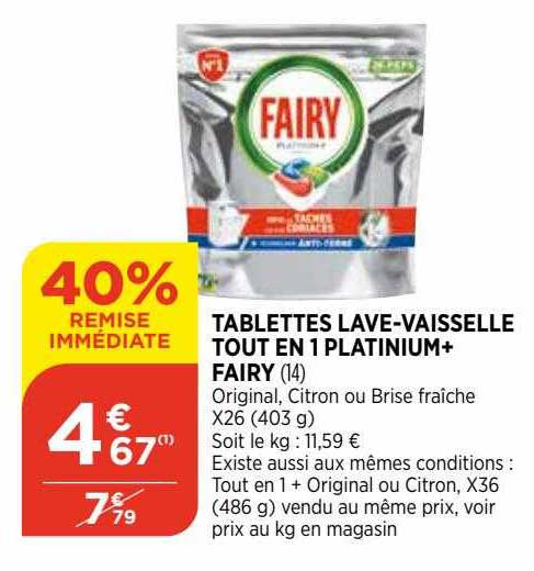 tablettes lave-vaisselle tout en 1 platinium+ fairy
