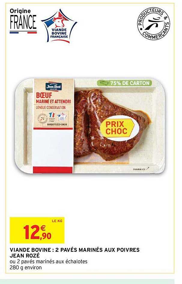 viande bovine : 2 pavés marinés aux poivres jean rozé