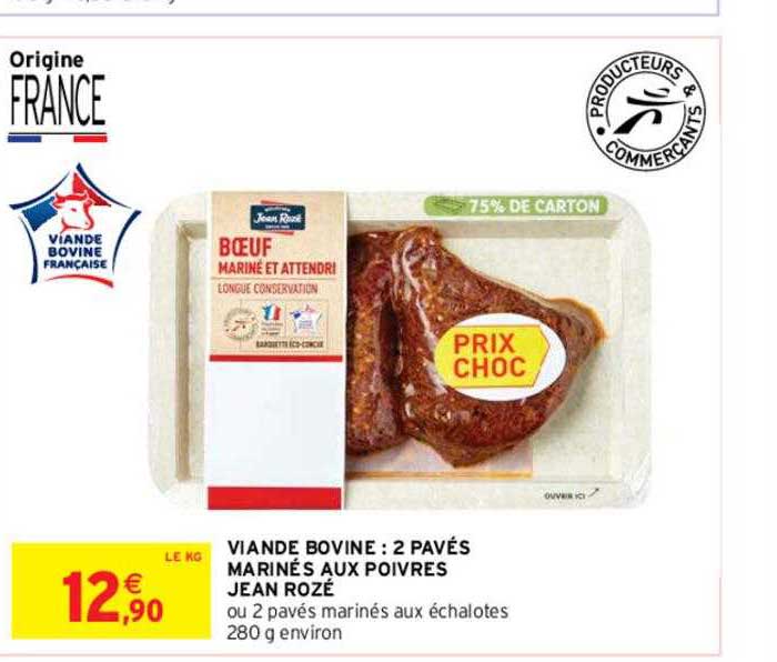 viande bovine : 2 pavés marinés aux poivres jean rozé