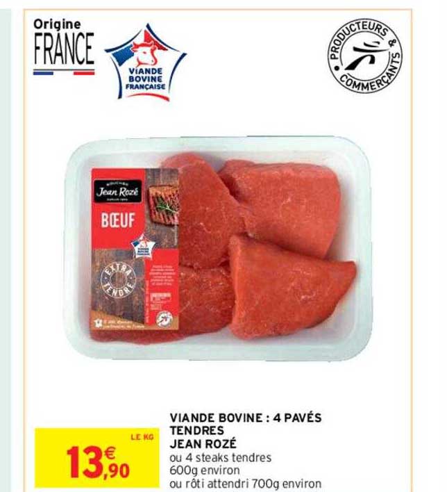 viande bovine : 4 pavés tendres jean rozé
