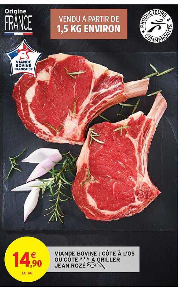 viande bovine : côte à l'os ou côte *** à griller jean rozé
