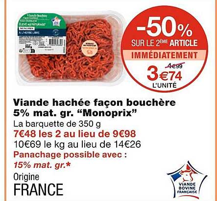 viande hachée façon bouchère 5% mat. gr. "monoprix"