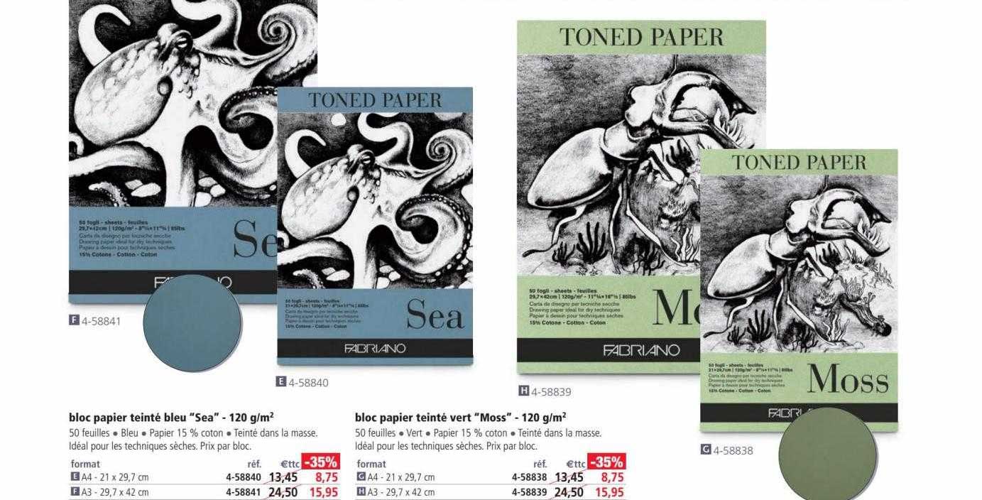 bloc papier teinté bleu "sea" - 120 g-m², bloc papier teinté vert "moss" - 120 g-m²