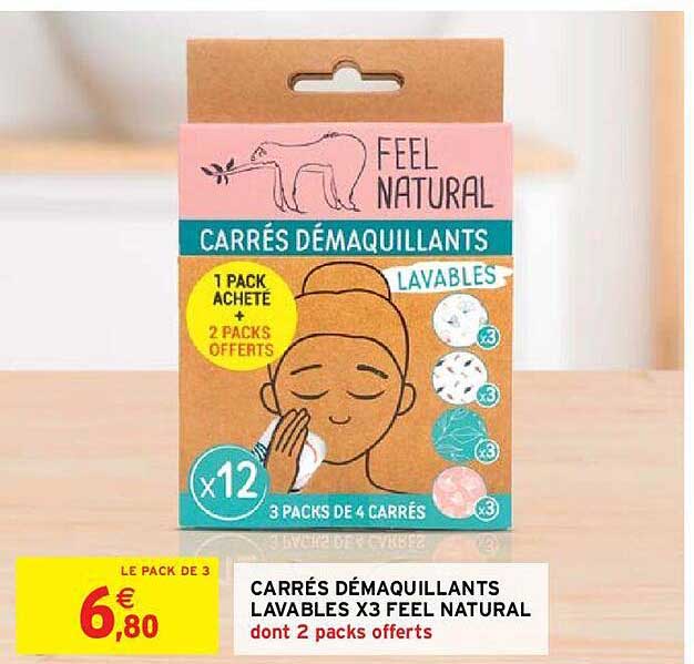 carrés démaquillants lavables x 3 feel natural