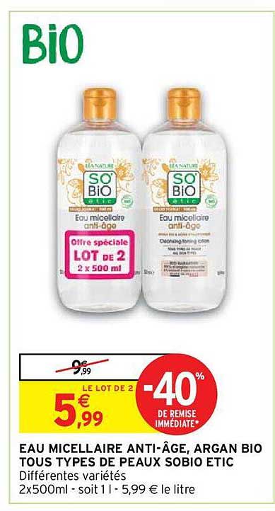 eau micellaire anti-âge, argan bio tous types de peaux so'bio étic