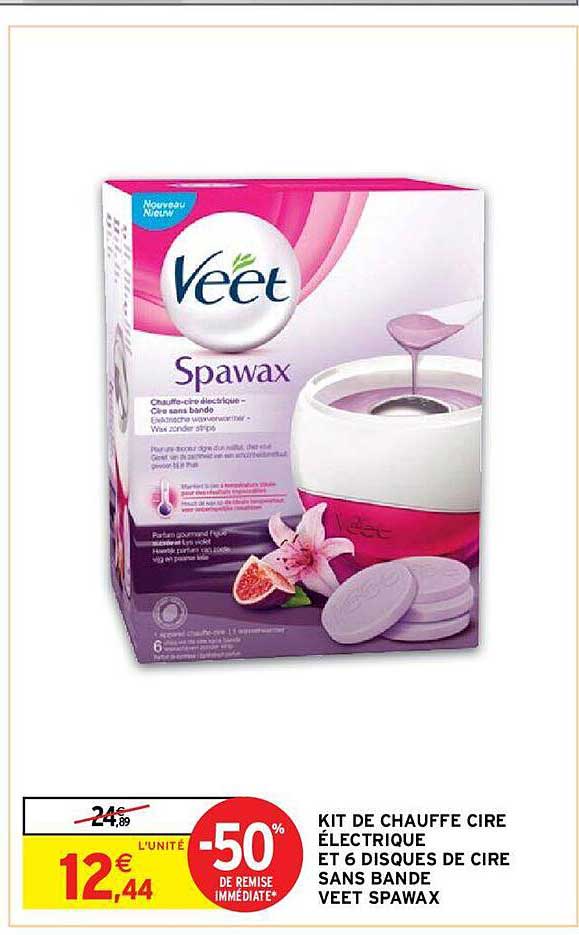kit de chauffe cire électrique et 6 disques de cire sans bande veet spawax