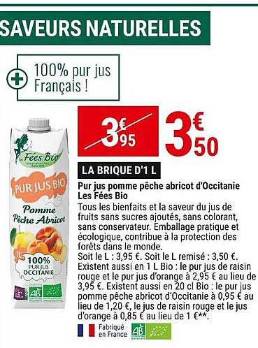 pur jus pomme pêche abricot d'occitanie les fées bio