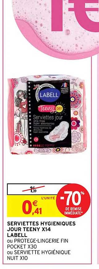 Serviettes Hygiéniques Jour Teeny X 14 Labell