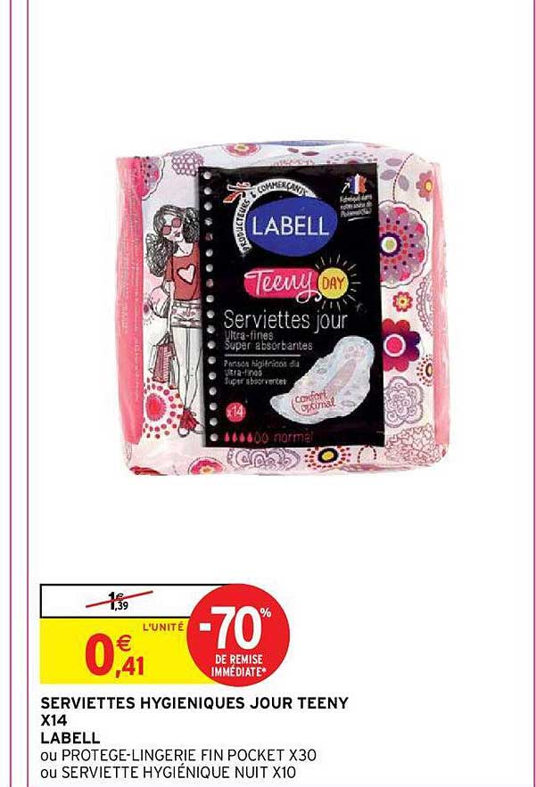 serviettes hygiéniques jour teeny x 14 labell