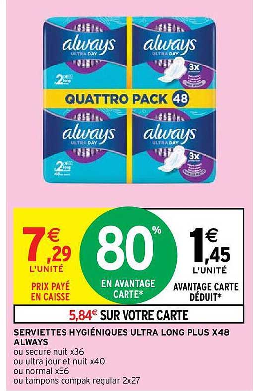 serviettes hygiéniques ultra long plus x 48 always