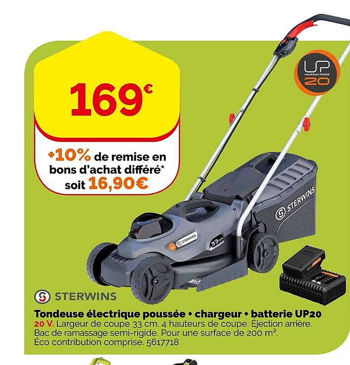 tondeuse électrique poussée + chargeur + batterie up20 sterwins