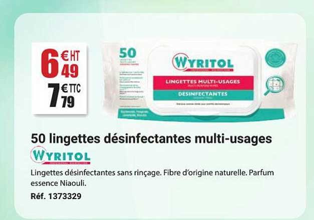 50 lingettes désinfectantes multi-usages wyritol