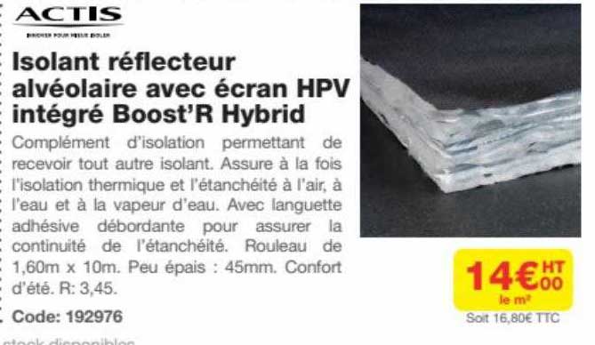 actis isolant réflecteur alvéolaire avec écran hpv intégré boost'r hybrid