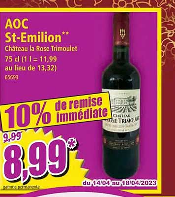 aoc st-emilion château la rose trimoulet 10% de remise immédiate