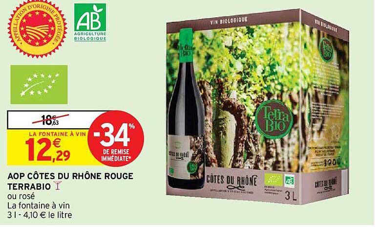Aop Côtes Du Rhône Rouge Terrabio -34% De Remise Immédiate