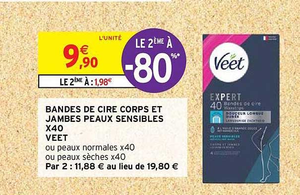 bandes de cire corps et jambes peaux sensibles x 40 veet