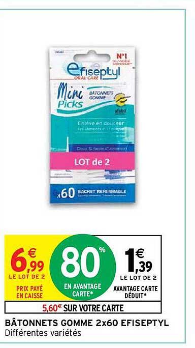 Bâtonnets Gomme 2x60 Efiseptyl