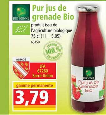 bio sonne pur jus de grenade bio