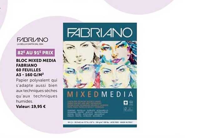 Bloc Mixed Media Fabriano 60 Feuilles A3