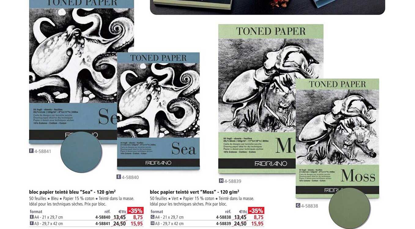 bloc papier teinté bleu "sea" 120 g m2 bloc papier teinté vert "moss" 120 g m2