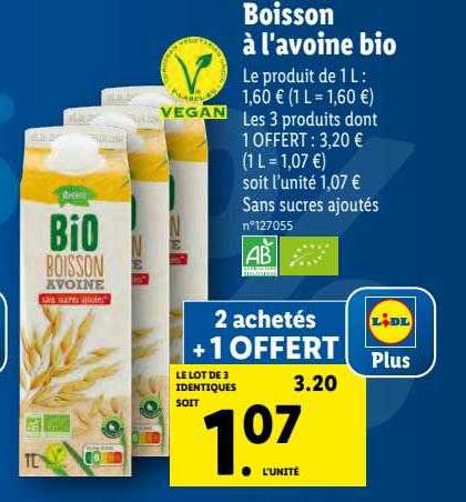 boisson à l'avoine bio