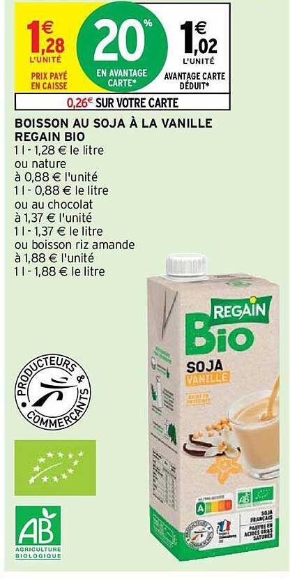 Boisson Au Soja à La Vanille Regain Bio