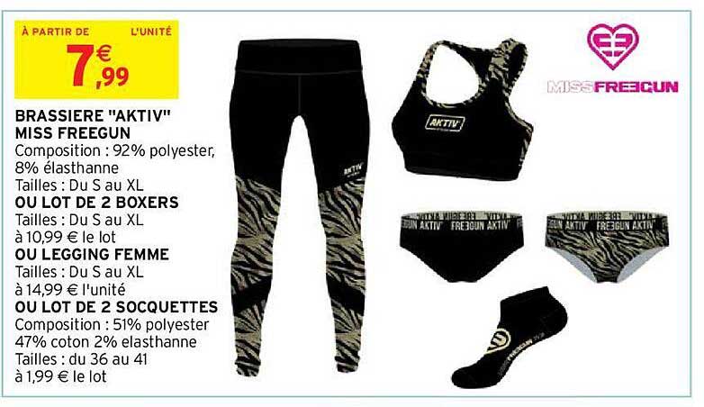 brassière "aktiv" ou lot de 2 boxers ou legging femme ou lot de 2 socquettes
