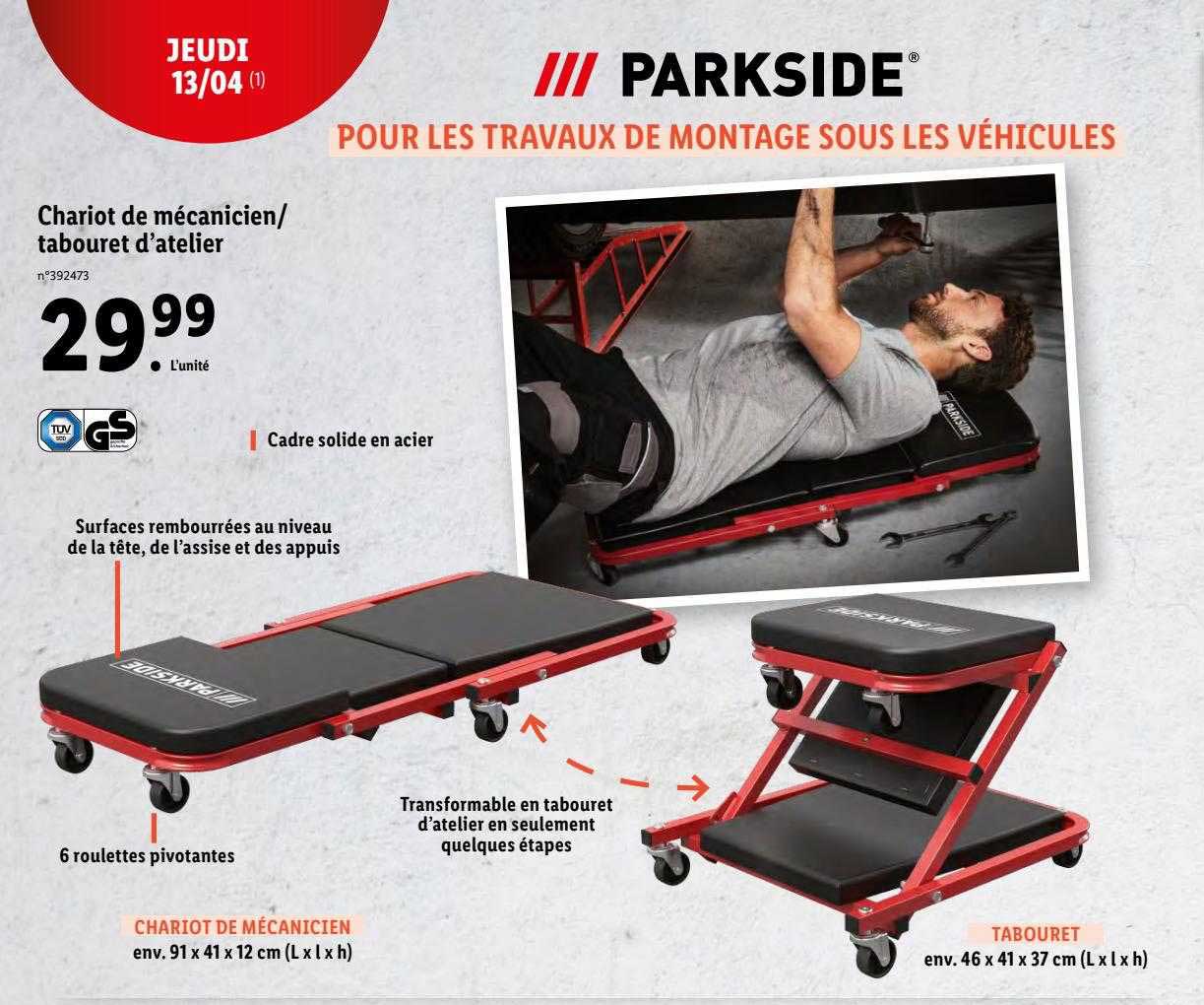 chariot de mécanicien tabouret d'atelier